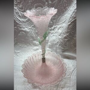 ANTIQUE VENETIAN OVERSHOT PINK EPERGNE